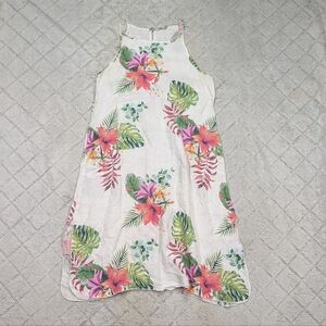 Lungo Larno Dress Dress Womens L White Floral Linen Beach Midi Sleeveless Coast